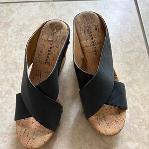 Lucky Brand Navy Cork Wedge Sandals